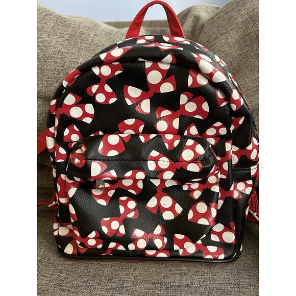 Disney Parks Minnie Mouse Mini Backpack Black Red Polka Dot Bows Adjustable - Picture 2 of 12